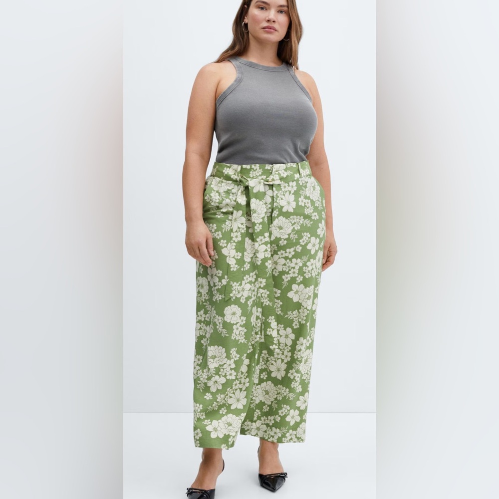 Mango Plus Size Printed Pants With Bow Detail